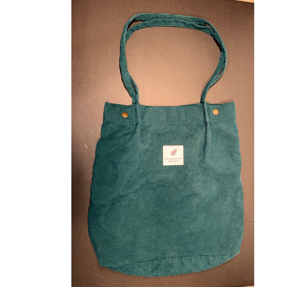 Artshow‎ Therapy Teal Green Corduroy Tote Bag Minimalist Ribbed Shoulder Bag